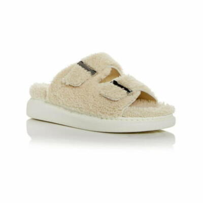 

Женские шлепанцы Alexander McQueen из натуральной овчины натурального серебра 39 евро США 9, Natural/silver