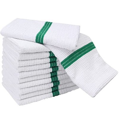 UTowels Premium 24 Pack White with Green Stripe Bar Mop Microfiber Towels for...