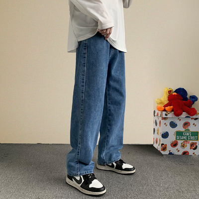 Fashion Men Wide Leg Jeans Autumn Streetwear Straight Baggy Denim Pants  Trousers