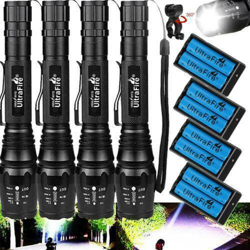 Details about / US 4Sets Tactical 350000Lumens 5Modes LED Flashlight Aluminum Zoom Torch
