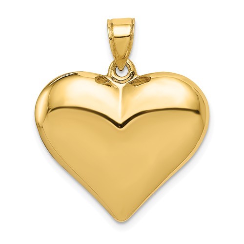 Pre-owned Wishing For Claudia 14k Yellow Gold Polished 3-d Puffed Puff Heart Pendant Charm 0.98 Inch