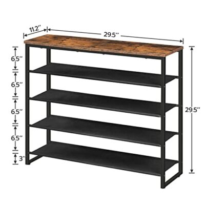 SHOE RACK Shelf Organizer Rustic Brown 5 Tier 11.2"x29.5"x 29.5" HOOBRO