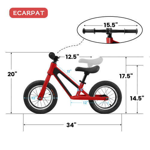 Balance bike magnesium alloy frame 12 "rubber foam tires children 1-5 years old