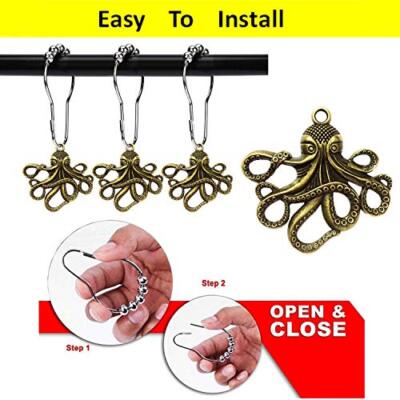 Set of 12 Octopus Shower Curtain Hooks Decorative Home Bathroom Squid Sea Cre...