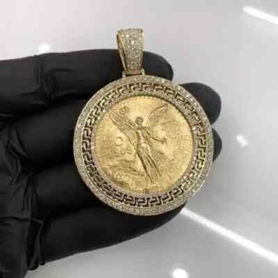 50 Pesos Centenario 1.60 Ct Round Lab Created Pendant 14K Yellow Gold Plated