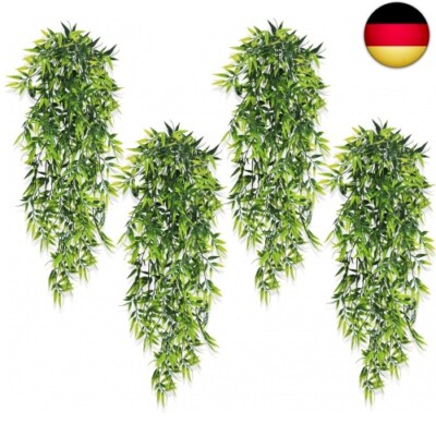 4 Stück Kunstpflanze Hängend Künstliche Hängepflanzen Bambusblätter 80cm Küns