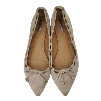 Tahari Ballet Flats Size 10 W Suede Beige Point Toe Scallop Edge