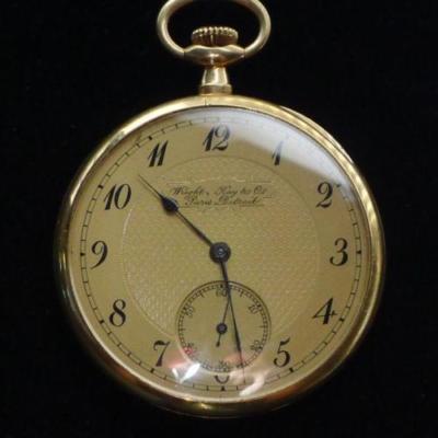 Antique HAAS NEVEUX & Co. 18K Gold Slim Enamel Pocket Watch for Wright & Kay