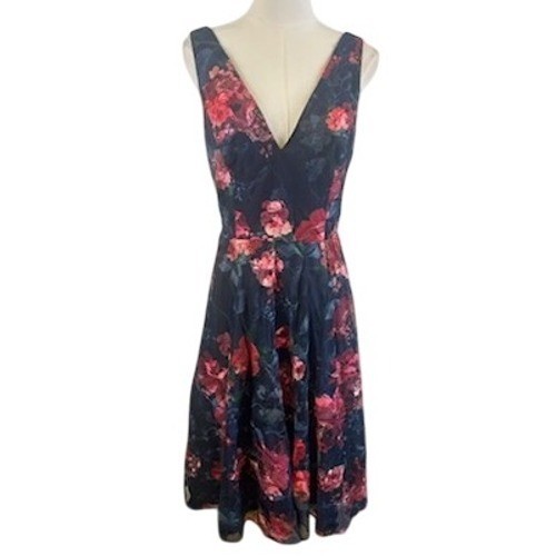Eliza J Navy Floral Fit and Flare Dress Wedding Guest Party Cocktail Size 10