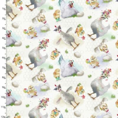 Welcome To The Funny Farm By 3 Wishes Fabric - White Hens   #18733