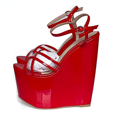 Women Platform Sandals Patent High Wedges Heels Open Toe Pretty