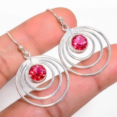 Ruby (Simulated) Handmade 925 Sterling Silver Jewelry Earring 1.56'' E1827-30
