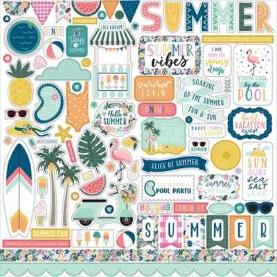 Echo Park Element Sticker 12''x12'' POOL PARTY, Summer vibes, pool party, sun