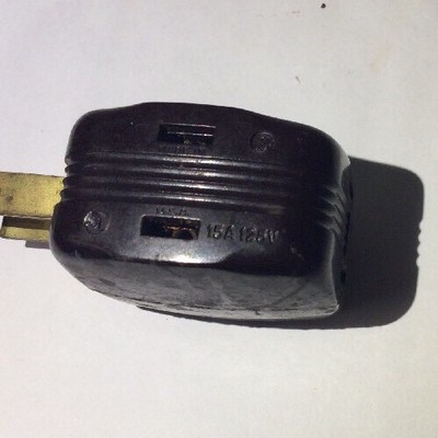VTG BROWN BAKELITE 3-WAY PLUGIN ADAPTER OUTLET 15A/12V MADE IN USA WORKS!