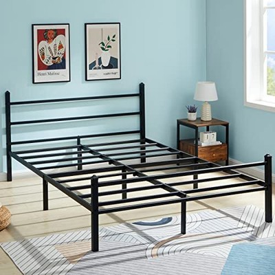 With Headboard Easy Assemble Metal Platform Bed Base With...
