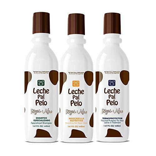 Leche Pal Pelo Rizos & Afro Shampoo, Thermal Protector and Mask Set of 3 x 14.9