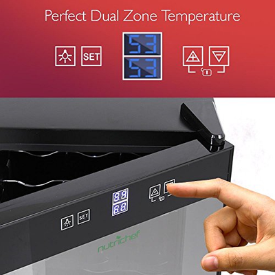 NutriChef PKTEWCDS1802 18 Bottle Dual Zone Thermoelectric Wine Cooler - Red and