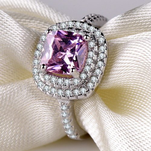 Shining Pink AAAAA Brilliant CZ in 18K White Gold Plated Ring