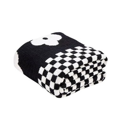 Checkered Throw Blanket Super Soft Knit Breathable Throw 60x80 Inch Black