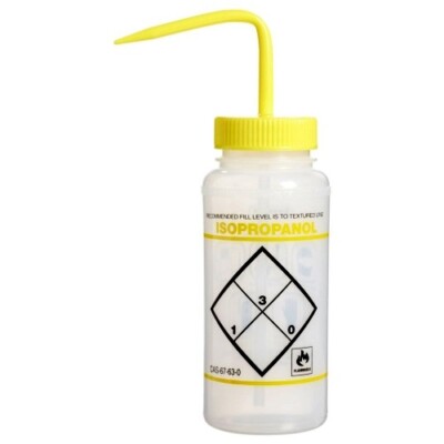 Isopropanol Wash Bottle w Yellow Dispensing Nozzle 16 oz./500ml Wide Mouth - VMR