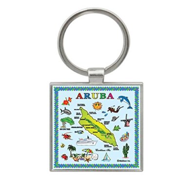Keychain Aruba Blue Map Souvenir Metal Key Chains 2'' x 2'' (Aruba)