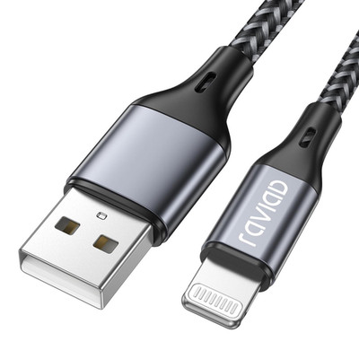 RAVIAD Câble iPhone Chargeur iPhone, [Certifié MFi] Fil Lightning 1.2m, Gris