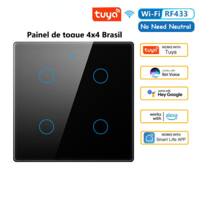 Touch Switch Light 4*4 No Neutral Wire 4/6 Gang Remote On Off Light