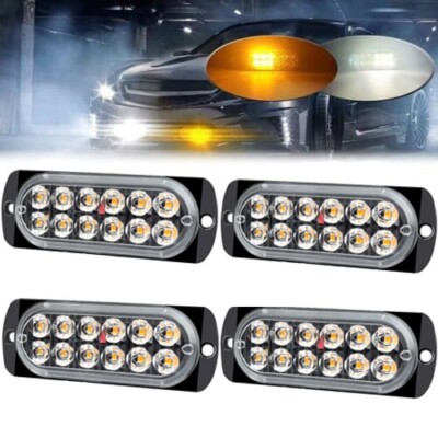 Amber/White LED Car Truck Emergency Hazard Flash Strobe Light Dash Warning Lamp