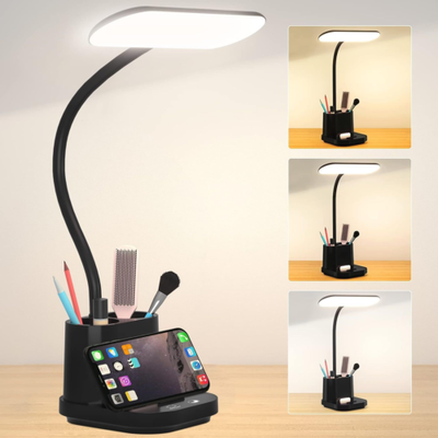 DEEPLITE LED Battery Operated Desk Lamp with Pen Phone Holder 8W Black
