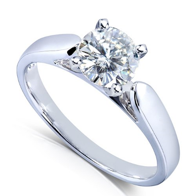 Round Moissanite Solitaire Engagement Ring 1 CTW 14k White Gold, Size 4.5, White