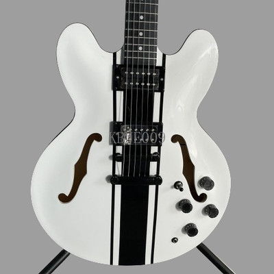 White 335 Electric Guitar Tom Delonge Semi-Hollow Body HH Pickups Double F Hole