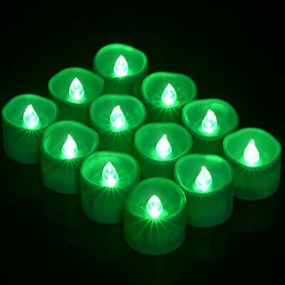 12pcs Green Led Tea Lights With Timer Flickering Flameless Tealights Battery Ope
