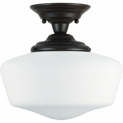 SeaGullLighting 77437BLE-782 Semi-Flush Mount w/ White Glass Shades, Bronze