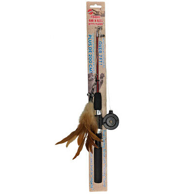 Spot Cat Toy Fishing Rod N Reel Kitty Teaser Black; Bro
