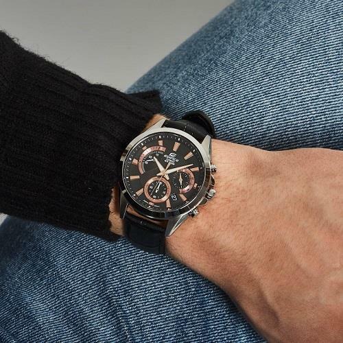 Casio EDIFICE 100-Meter Water Resistance Genuine Black Leather Band EFV-580L-1A