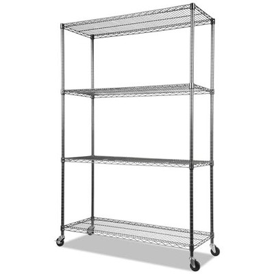 Complete Wire Shelving Unit w/Caster, 48'' x 18'' x 72'', Black Anthracite