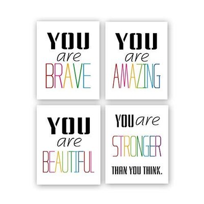 Typography Watercolor Word Inspirational Quote&saying Modern Art Print Set Of 4 