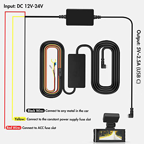 REDTIGER F7N Dash Cam USB C Hardwire Kit Dashboard Camera Double-4 Fuses