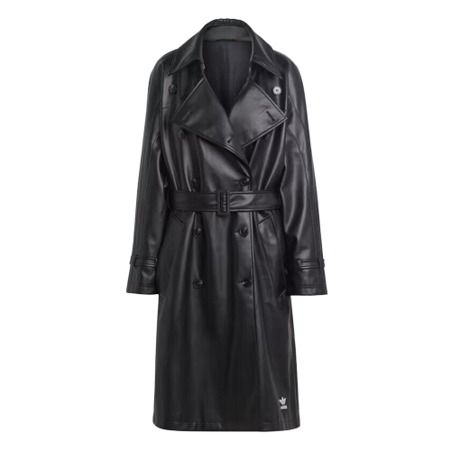 Pre-owned Adidas Originals Faux Leather Belted Trench Coat Black Ii6083 Women's Size L