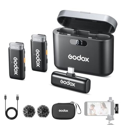 GODOX WES2 Kit2 Wireless Lavalier Microphone for Android MFi Certified Plug a...