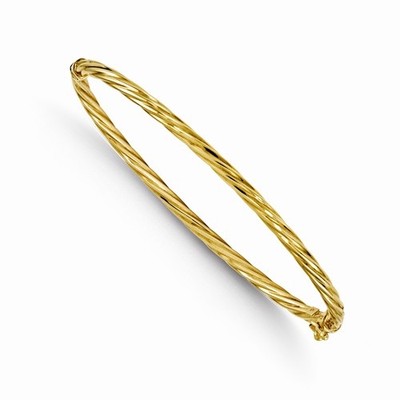 Pre-owned Quality Gold Inc Bangle Bracelet 14k Yellow Gold 3mm Twisted Hinged Polished Bangle 7" B86
