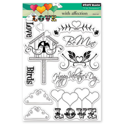 New Penny Black WITH AFFECTION Clear Stamps Love Birds Heart Happy Be Mine XOXO