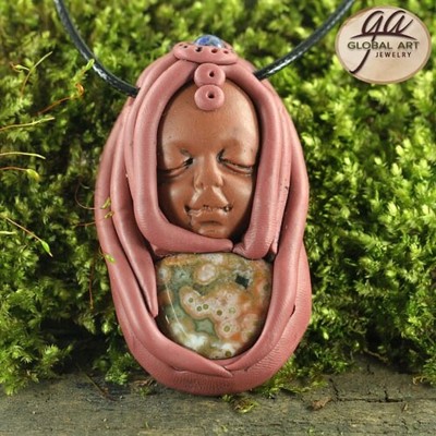 GA03300# Handcrafted Goddess Pendant with  a nice Ocean  Jasper bead 1 Pcs