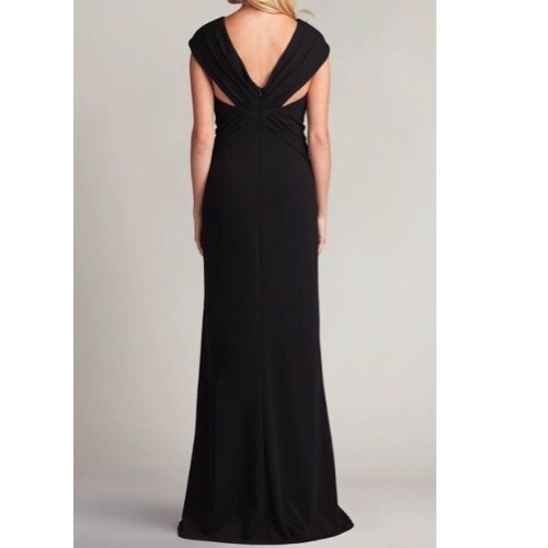 Pre-owned Tadashi Shoji Stoll Twist Drape Dress Gown Crepe Black Size Xxl Bos23299l