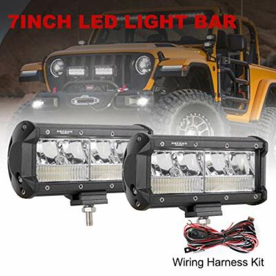 7 Inch Led Light Bar 2PC 36W Work Light Wiring Harness Kit Spot Flood Combo Beam