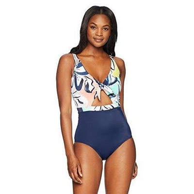 

Цельный купальник прибрежного синего цвета с вырезом спереди, пастельный цветочный принт, 1 шт., Pastel floral print