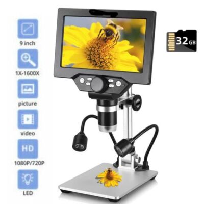 Electric Microscope Camera 9'' Screen 1600X Digital Soldering Magnifier for Coin