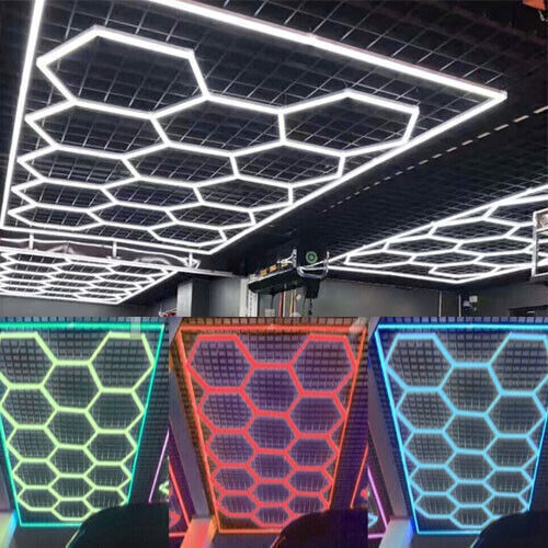 Hexagon LED Lighting 14 Grid RGB Honeycomb Garage Workshop Retail