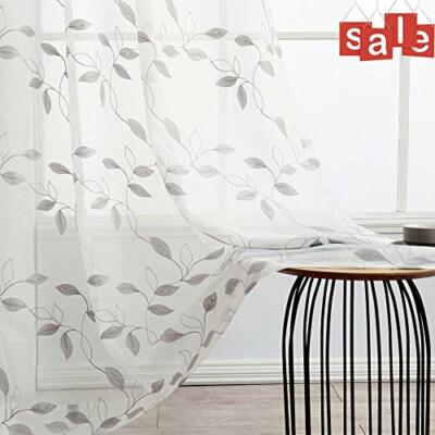 LinTimes Ricamo Floreale Tende Trasparenti Lino Sintetico Tende Semi (f5E)
