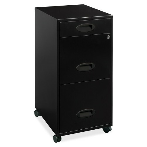 Metal Filing Cabinet Black Mobile 3 Drawer Locking Vertical Home Office Storage